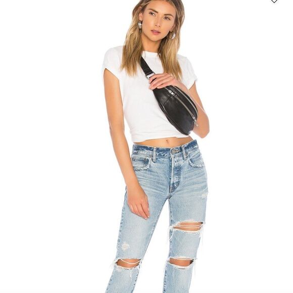 Revolve Moussy Straight Leg Distressed Blue Jeans - Picture 3 of 12